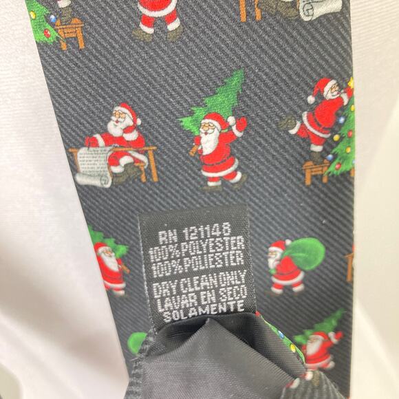 Santa Claus Christmas Tie Men's Holiday Party Novelty Necktie Black Stripe - Picture 6 of 6